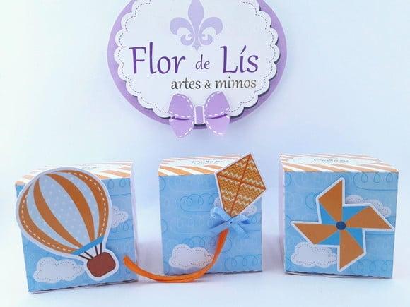 Caixinha Cubo Pipas e Cataventos Festa Personalizada