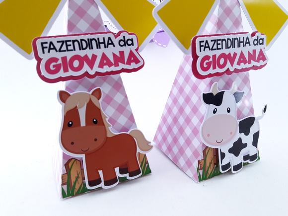 Caixinha Moinho Fazendinha Rosa com Aninai Personalizadas