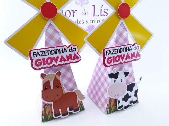 Caixinha Moinho Fazendinha Rosa com Aninai Personalizadas