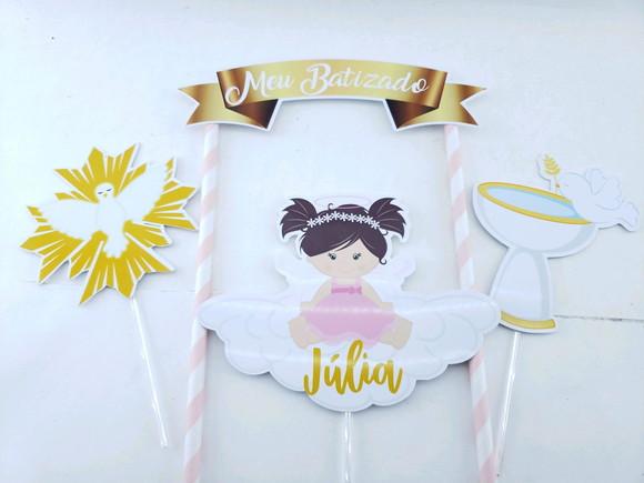 Cake Topper Batizado Menina Topo Bolo
