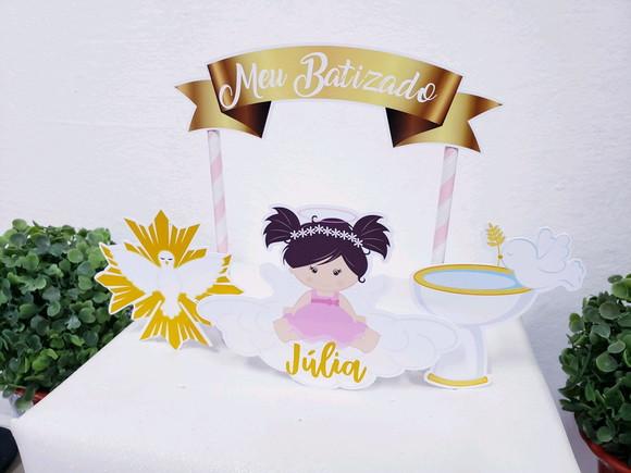 Cake Topper Batizado Menina Topo Bolo