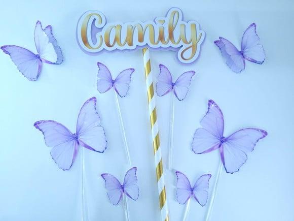 Cake Topper Borboletas Jardim Encantado Topo de Bolo