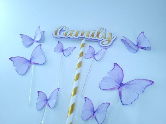 Cake Topper Borboletas Jardim Encantado Topo de Bolo
