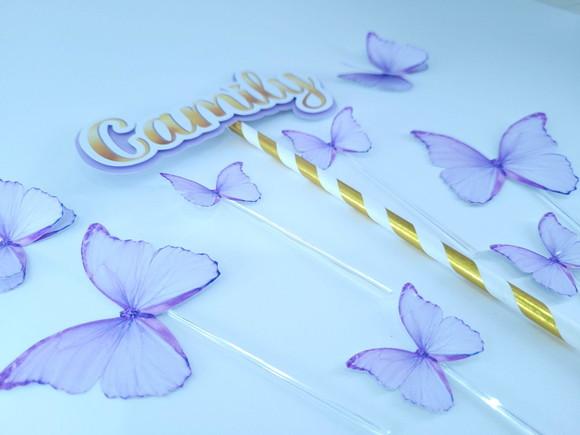 Cake Topper Borboletas Jardim Encantado Topo de Bolo