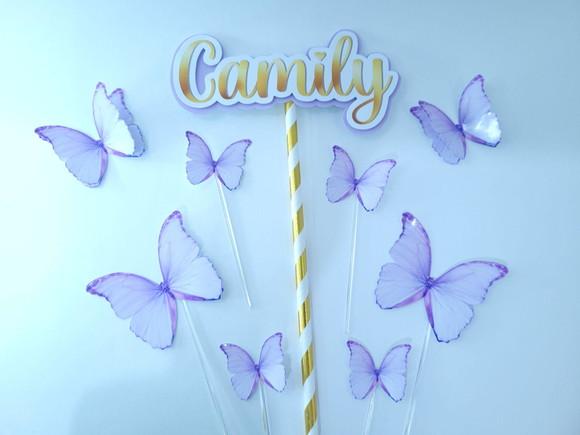 Cake Topper Borboletas Jardim Encantado Topo de Bolo