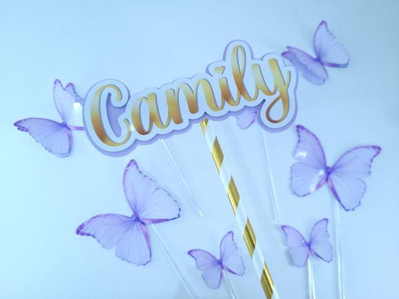 Cake Topper Borboletas Jardim Encantado Topo de Bolo