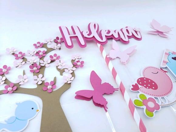 Cake Topper Jardim Encantado Passarinhos Luxo Topo Bolo
