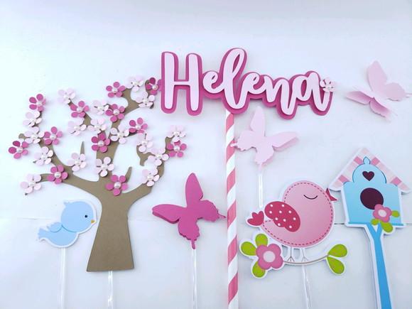 Cake Topper Jardim Encantado Passarinhos Luxo Topo Bolo