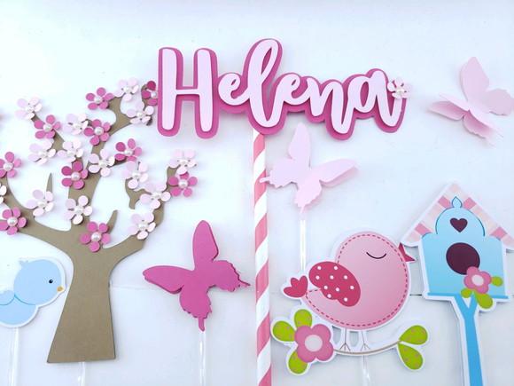 Cake Topper Jardim Encantado Passarinhos Luxo Topo Bolo