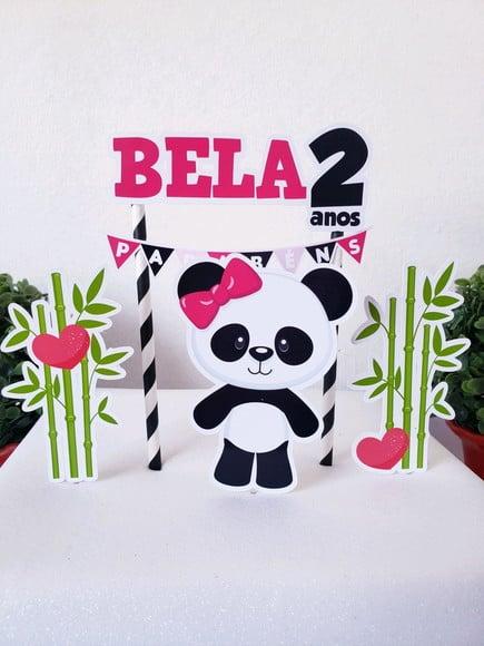Cake Topper Panda Menina Topo Bolo