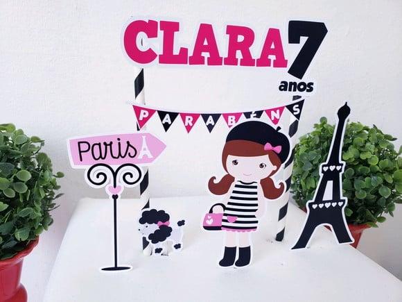 Cake Topper Paris Menina Topo Bolo