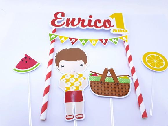 Cake Topper Picnic Menino Topo Bolo