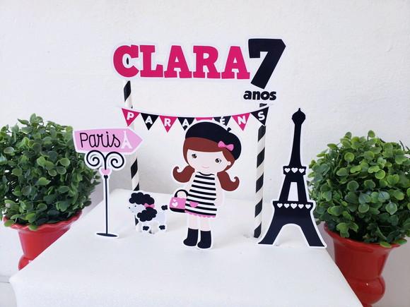 Cake Topper Paris Menina Topo Bolo