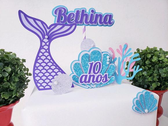Cake Topper Sereia Luxo Topo Bolo Fundo do Mar