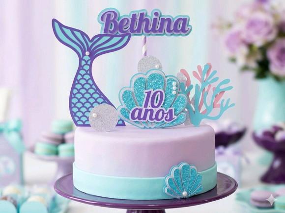 Cake Topper Sereia Luxo Topo Bolo Fundo do Mar