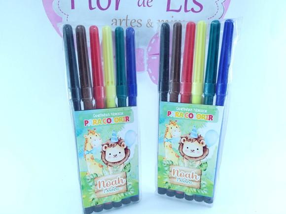 Canetinhas Safari Aquarela Hidrocor Personalizado 6 Cores
