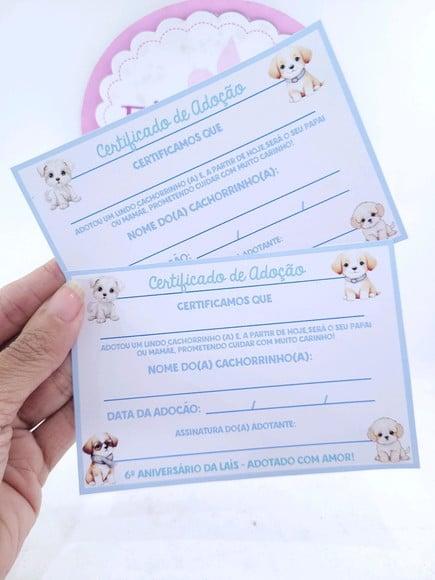 Certificado Adote Pet para Lembrancinha Festa Cachorrinho