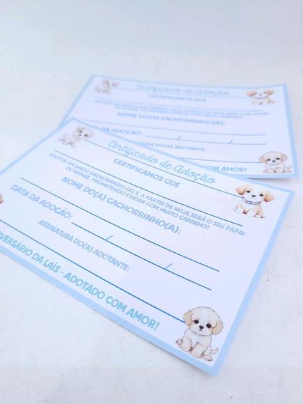 Certificado Adote Pet para Lembrancinha Festa Cachorrinho