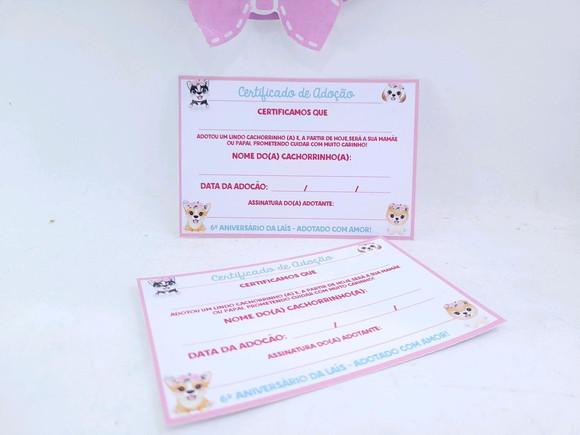 Certificado de Adoção Pet para Lembrancinha Cachorrinho