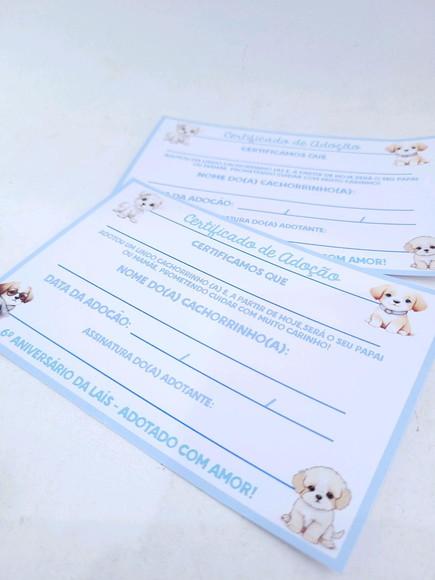 Certificado Adote Pet para Lembrancinha Festa Cachorrinho