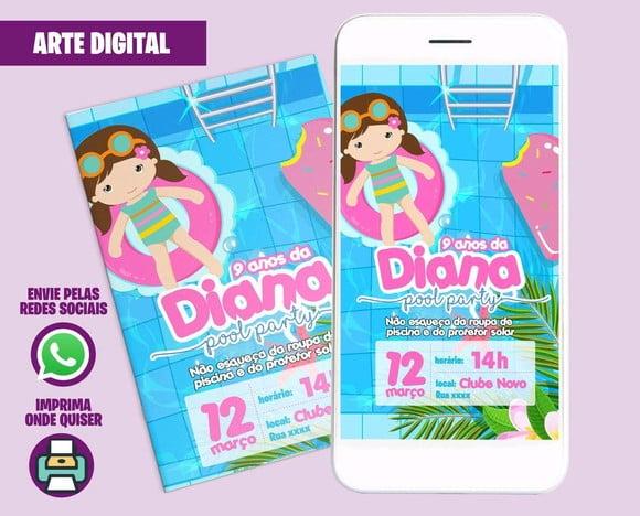 Convite Digital Pool Party Menina