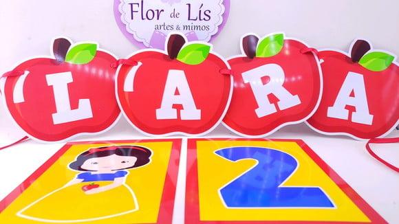 Decoração Branca de Neve com Bandeirola e 2 Quadros