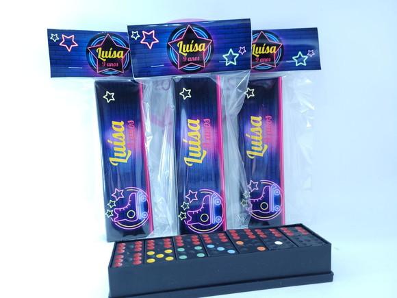 Dominó Personalizado Festa Neon com Embalagem Lembrancinha