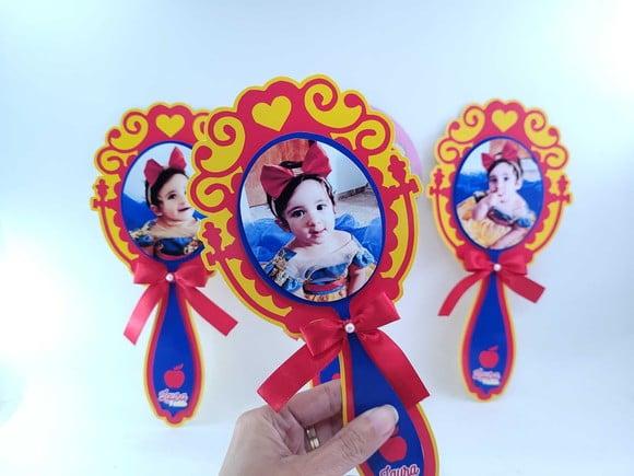 Espelho Branca de Neve com Foto Lembrancinha Centro de Mesa