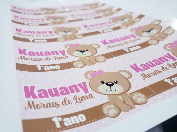 Etiqueta Escolar para Caderno Ursinha Marrom e Rosa