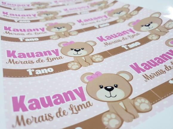 Etiqueta Escolar para Caderno Ursinha Marrom e Rosa