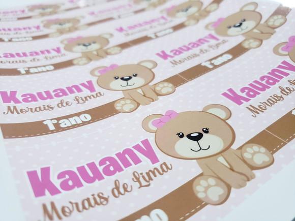 Etiqueta Escolar para Caderno Ursinha Marrom e Rosa