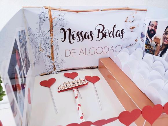 Festa na Caixa Cenário Bodas de Algodão Explosão para Bolo