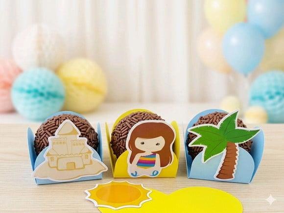 Forminha de Doces Festa Verão Personalizados Praia 20unid