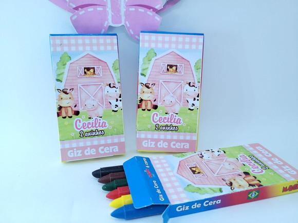 Giz de Cera 6 Cores Personalizado Fazendinha Rosa Aquarela