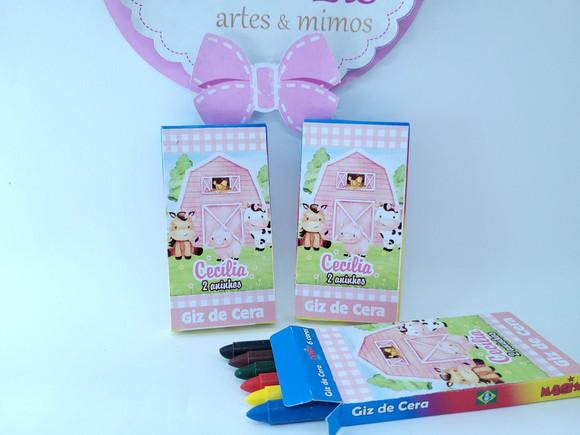 Giz de Cera 6 Cores Personalizado Fazendinha Rosa Aquarela