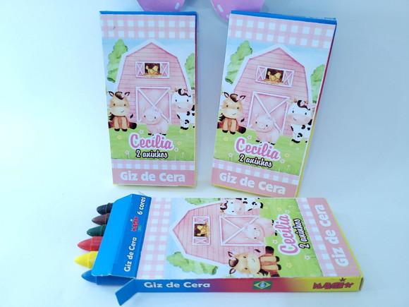 Giz de Cera 6 Cores Personalizado Fazendinha Rosa Aquarela