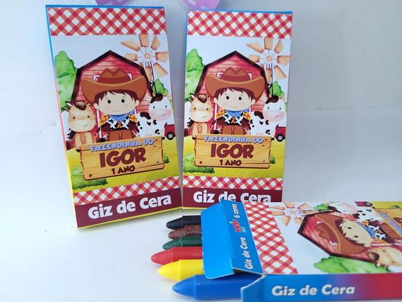 Giz de Cera 6 Cores Personalizado Fazendinha Menino