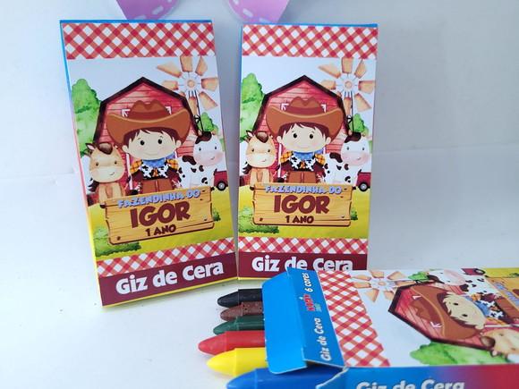 Giz de Cera 6 Cores Personalizado Fazendinha Menino