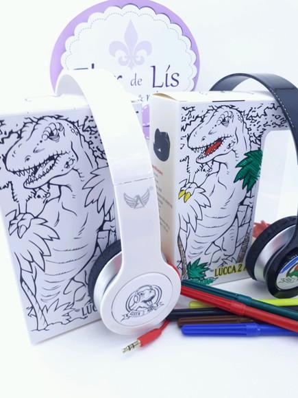 Headphone Fone de Ouvido para Colorir Dinossauro com Caixa