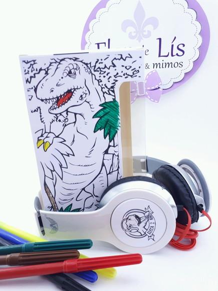 Headphone Fone de Ouvido para Colorir Dinossauro com Caixa