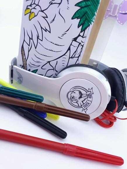 Headphone Fone de Ouvido para Colorir Dinossauro com Caixa