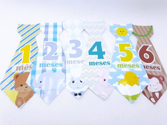 Kit Adesivos 12 Meses do Bebê Animais Gravatinha