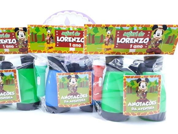 Kit Aventura Binóculos e Lanterna Lembrancinha Mickey Safari