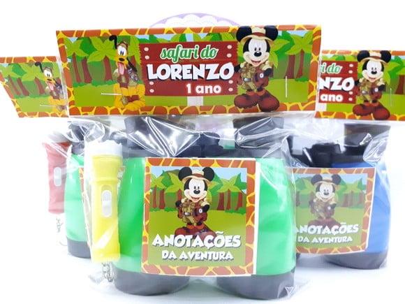 Kit Aventura Binóculos e Lanterna Lembrancinha Mickey Safari