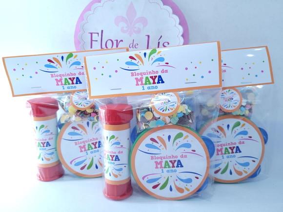 Kit Bloquinho de Carnaval Pandeiro Pequeno Bolha e Confetes
