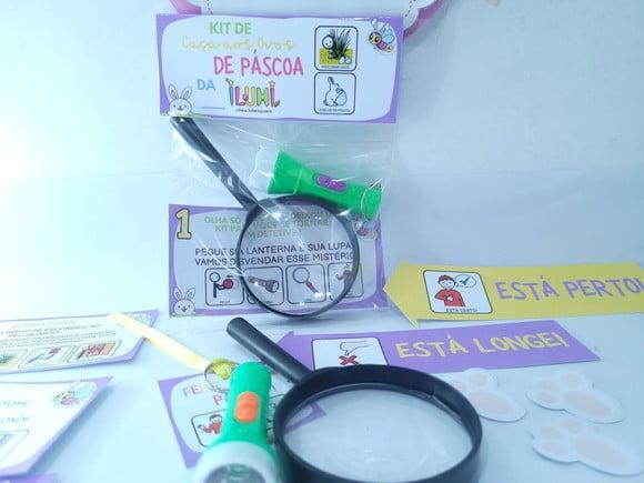 Kit Caça aos Ovos de Páscoa Inclusivo com Lupa e Lanterna