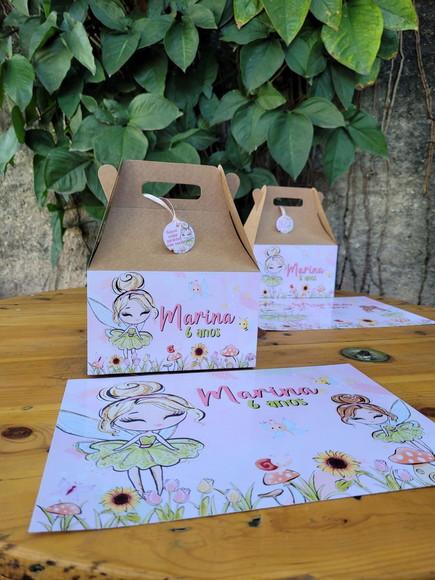 Kit Caixa Maleta Lanche com Jogo Americano Jardim das Fadas