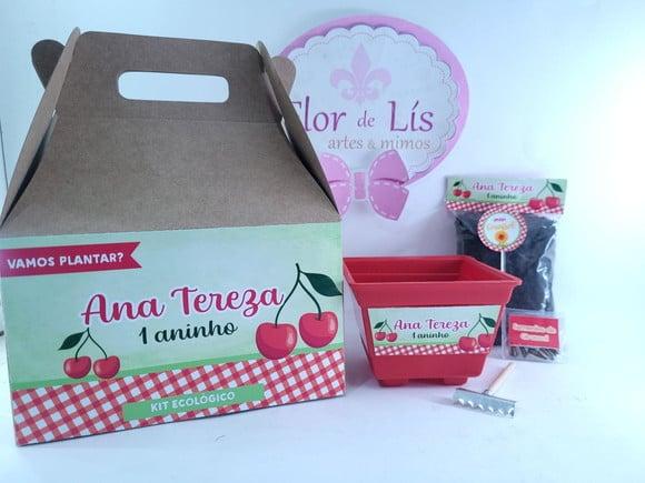 Kit Cerejinha Vamos Plantar na Maleta Lembrancinha Cereja