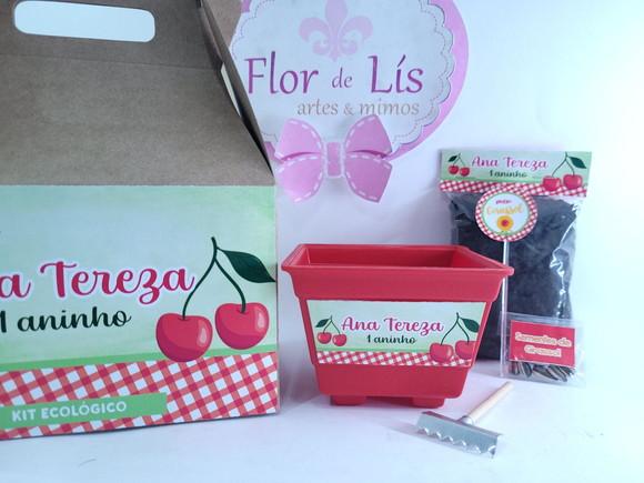 Kit Cerejinha Vamos Plantar na Maleta Lembrancinha Cereja