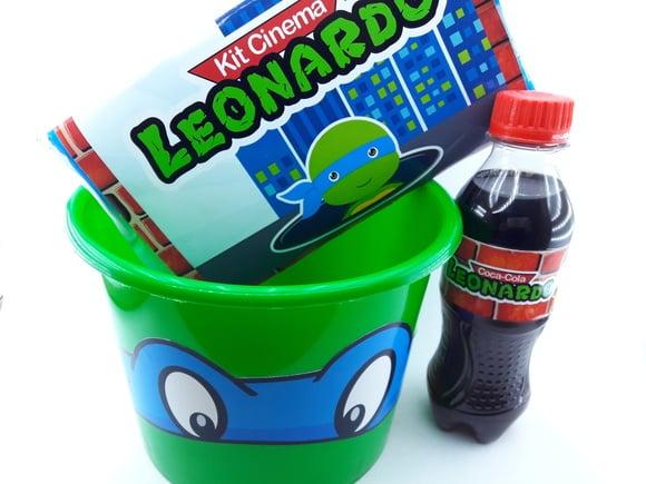 Kit Cinema Tartarugas Ninjas com Balde de Pipoca e Rótulos